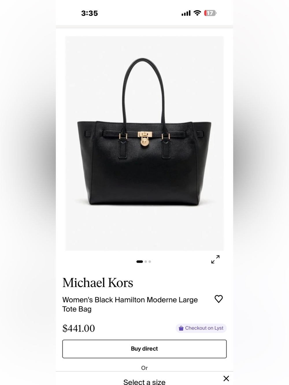 Michael Kors Black Leather Tote with Gold Accent Lock - Picture 8 of 16